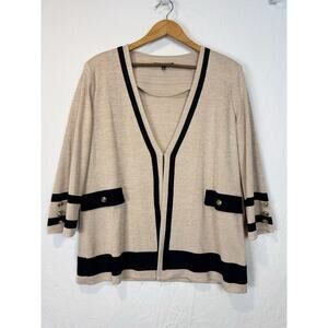 Misook Designer Cardigan Black Beige‎ Chic Classic Women’s XL Gold Buttons